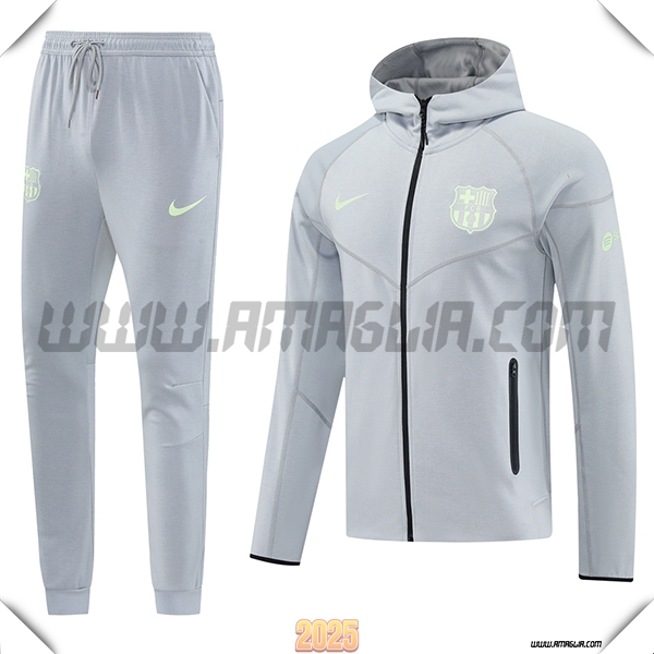Giacca Con Cappuccio Tuta Giacca A Vento FC Barcellona Grigio 2025 2026