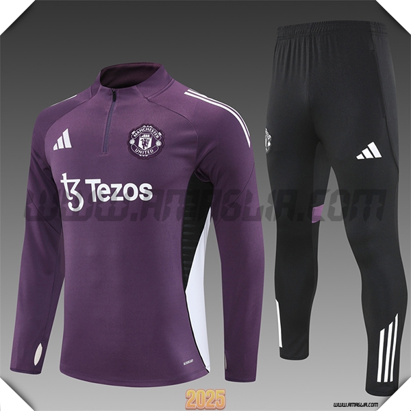 Tuta Calcio Manchester United Bambino viola/Bianco/Nero 2025 2026