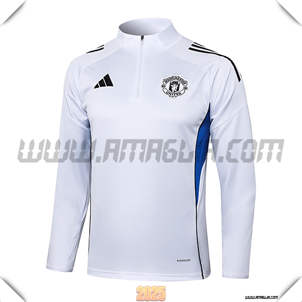 Felpa Allenamento Manchester United Bianco/Blu 2025 2026