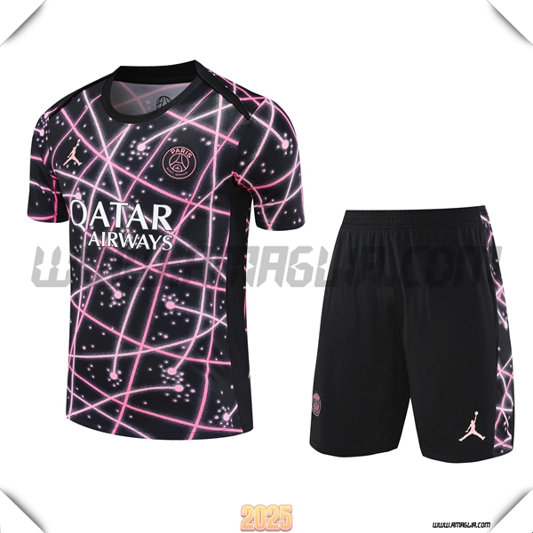 Kit Maglia Allenamento PSG Bambino Nero/Rosa 2025 2026