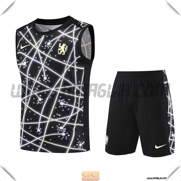 Kit Canotta Allenamentos FC Chelsea Bambino Nero/Bianco 2025 2026