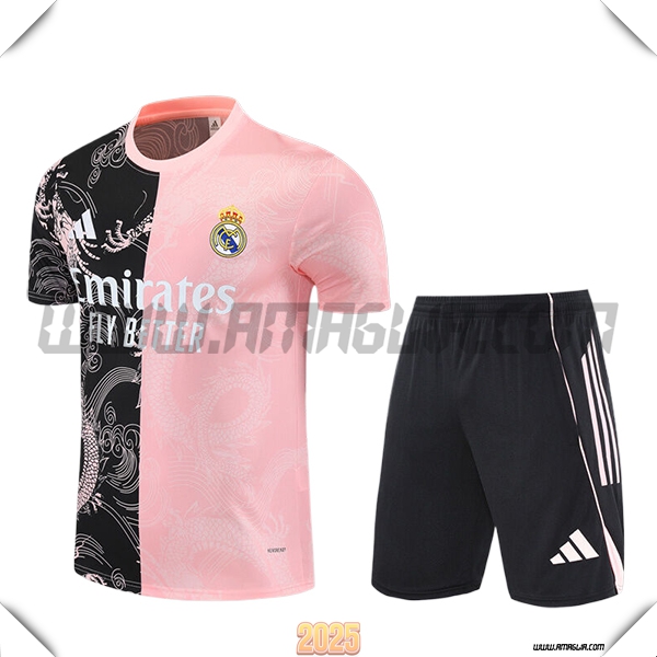 Kit Maglia Allenamento Real Madrid Bambino Nero/Rosa/Bianco 2025 2026