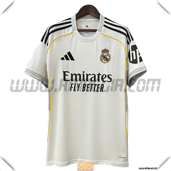 Prima Maglia Calcio Real Madrid 2025 2026 Bianco