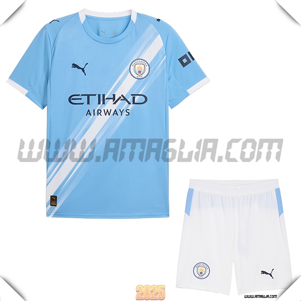 Nuovo Maglia da Manchester City Bambino Prima 2025 2026 Azzurro Chiaro