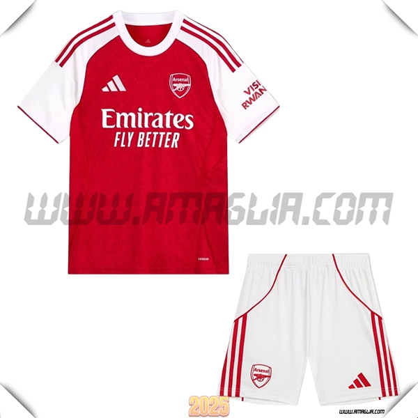 Nuovo Maglia da Arsenal Bambino Prima 2025 2026 Rosso/Bianco