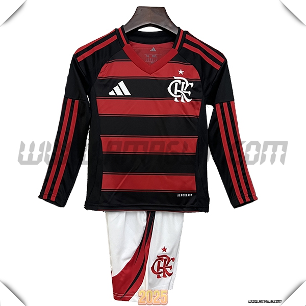 Nuovo Maglia da Flamengo Maniche lunghe Bambino Prima 2025 2026 Rosso/Nero