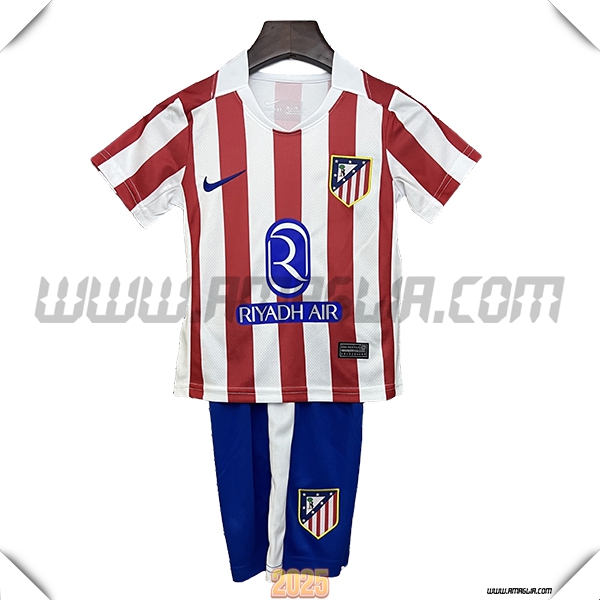 Kit Maglia da Atletico Madrid Bambino Prima Bianco/Rosso 2025 2026