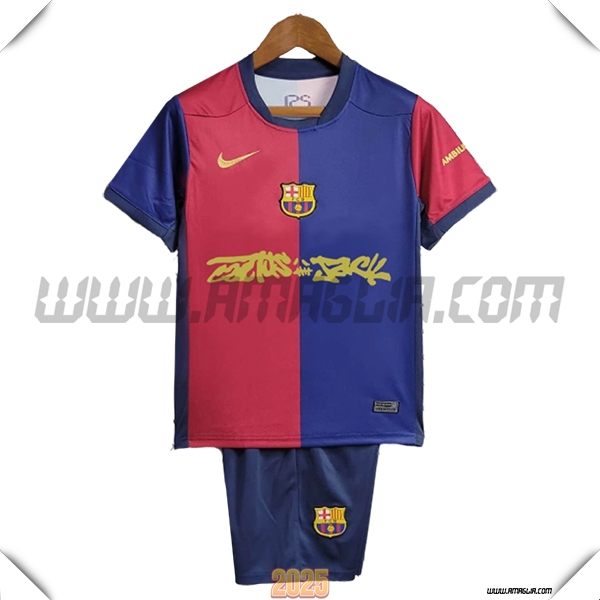 Kit Maglia da FC Barcellona Bambino x Travis Scott Prima Rosso/Blu 2024/2025