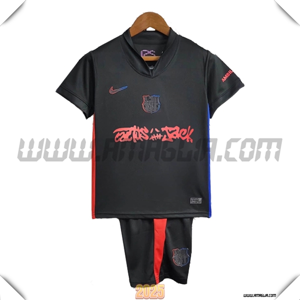 Kit Maglia da FC Barcellona Bambino x Travis Scott Seconda Nero/Rosso 2024/2025