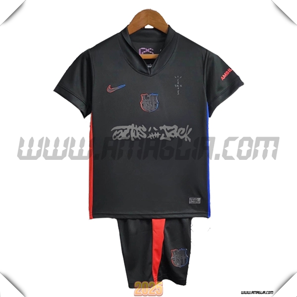 Kit Maglia da FC Barcellona Bambino x Travis Scott Seconda Nero/Rosso 2024/2025