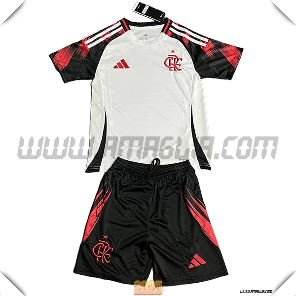 Nuovo Maglia da Flamengo Bambino Seconda 2025 2026 Bianco/Nero