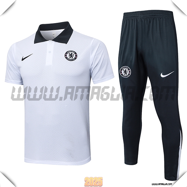 Kit Maglia Polo FC Chelsea Bianco/Nero 2025 2026