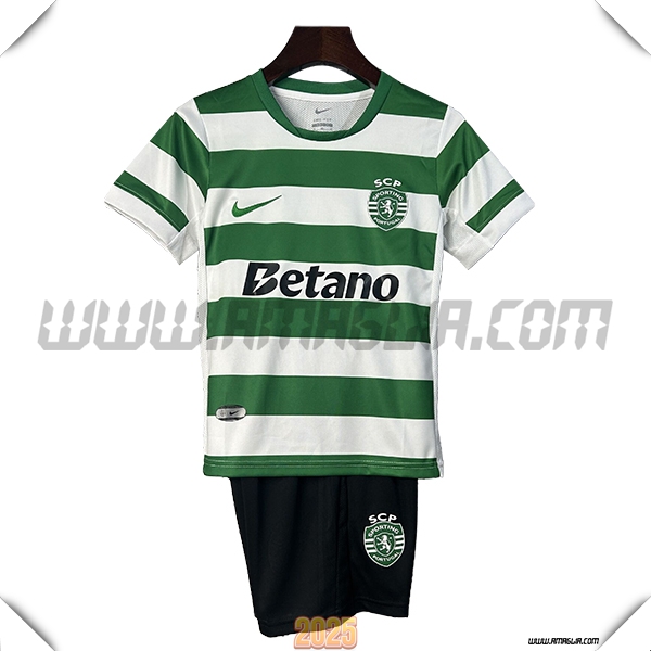 Nuovo Maglia da Sporting Bambino Prima 2025 2026 Verde/Bianco