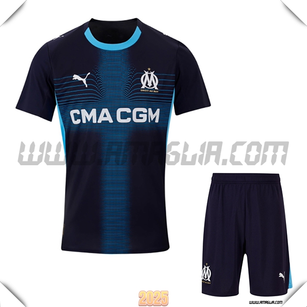 Kit Maglia da Marsiglia OM Seconda + Pantaloncini Negro 2025 2026