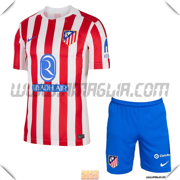 Kit Maglia da Atletico Madrid Prima + Pantaloncini Rosso/Bianco 2025 2026