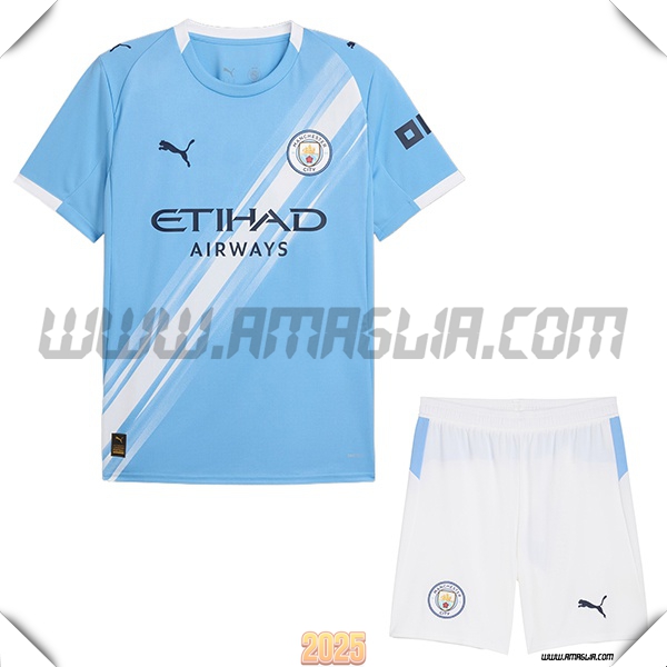 Kit Maglia da Manchester City Prima + Pantaloncini Blu Cielo 2025 2026