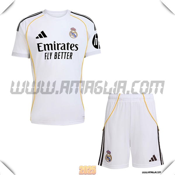 Kit Maglia da Real Madrid Prima + Pantaloncini Bianco 2025 2026