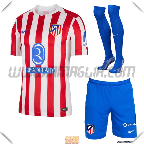 Kit Maglia da Atletico Madrid Prima (Pantaloncini + Calzini) Rosso/Bianco 2025 2026