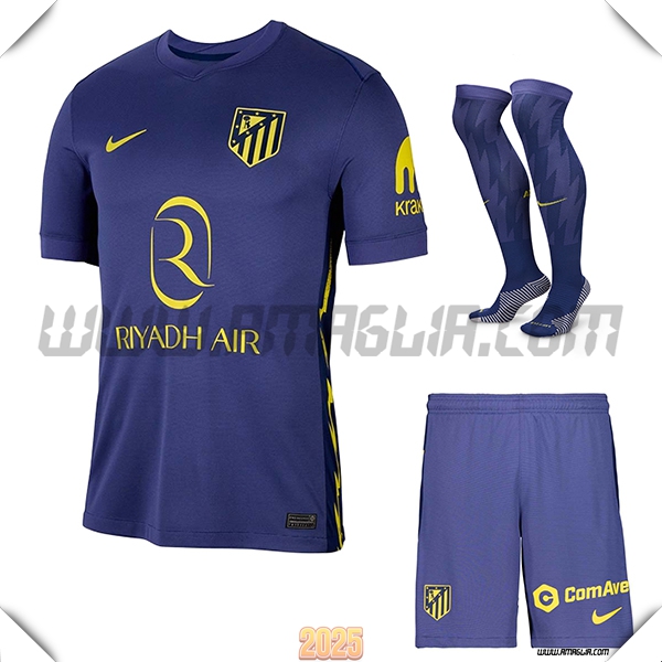 Kit Maglia da Atletico Madrid Seconda (Pantaloncini + Calzini) Blu/Negro 2025 2026