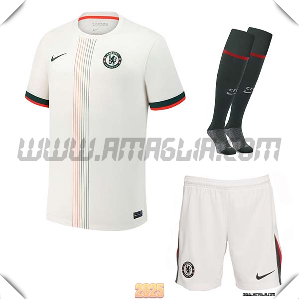 Kit Maglia da FC Chelsea Seconda (Pantaloncini + Calzini) Bianco 2025 2026