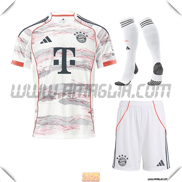 Kit Maglia da Bayern Monaco Seconda (Pantaloncini + Calzini) Grigio/Bianco 2025 2026