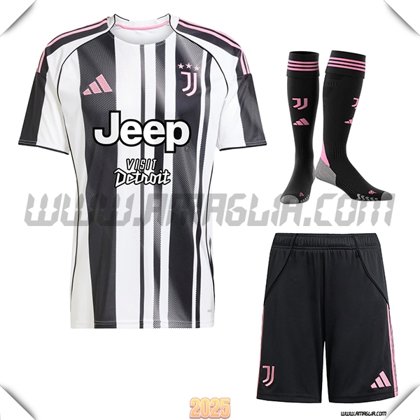 Kit Maglia da Juventus Prima (Pantaloncini + Calzini) Negro/Bianco 2025 2026
