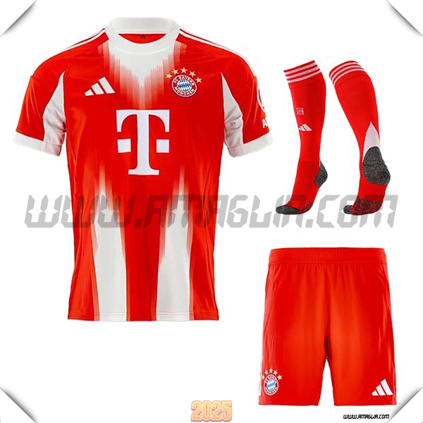 Kit Maglia da Bayern Monaco Prima (Pantaloncini + Calzini) Rosso/Bianco 2025 2026