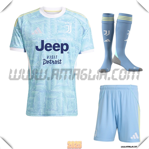 Kit Maglia da Juventus Seconda (Pantaloncini + Calzini) Azzurro Chiaro 2025 2026