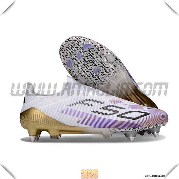 Adidas Scarpe Da Calcio F50 Elite Laceless FG Bianco/viola/Nero/Giallo