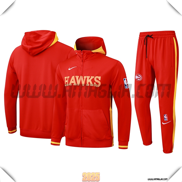 Giacca Con Cappuccio Tuta Giacca A Vento Atlanta Hawks Rosso/Giallo 2025 2026