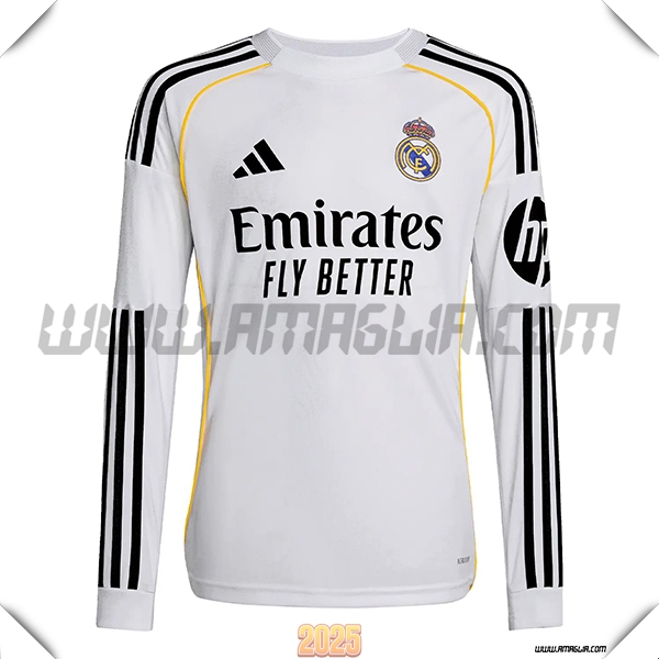 Nuovo Maglia da Real Madrid Maniche lunghe Prima 2025 2026 Bianco