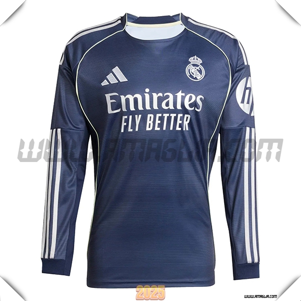 Nuovo Maglia da Real Madrid Maniche lunghe Seconda 2025 2026 Blu Marina