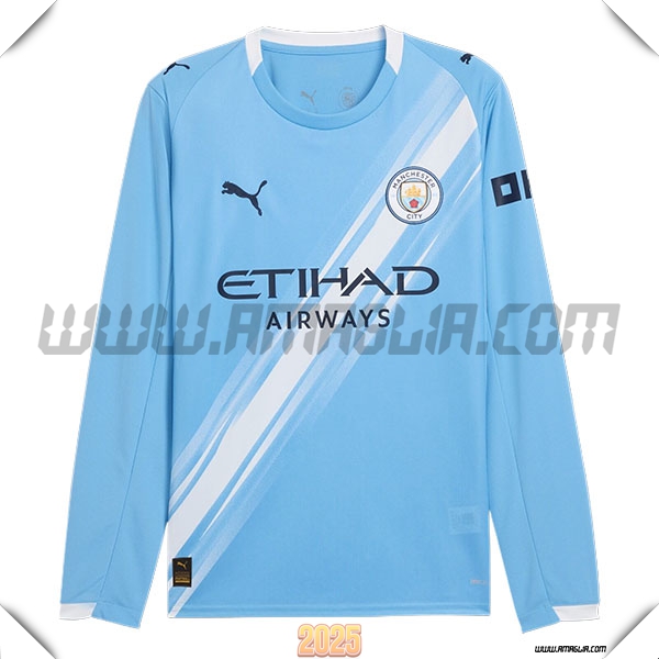 Nuovo Maglia da Manchester City Maniche lunghe Prima 2025 2026 Blu Cielo