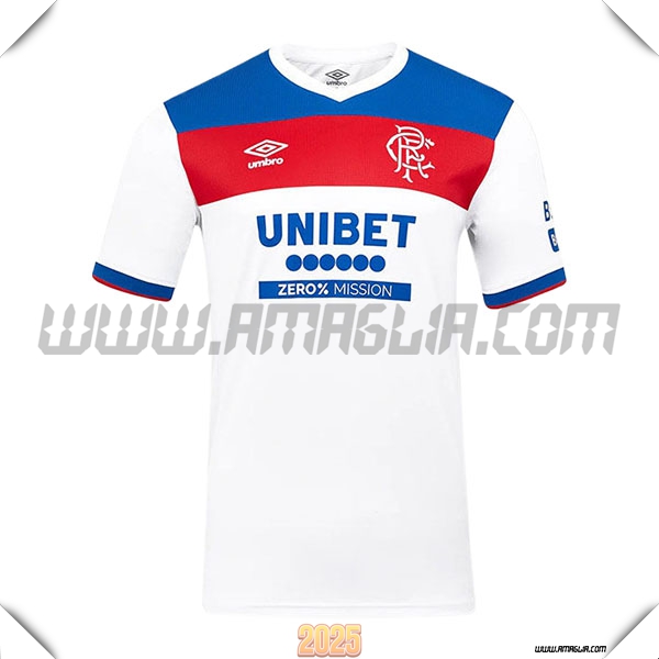 Nuovo Maglia da Rangers FC Seconda 2025 2026 Bianco/Blu/Rosso