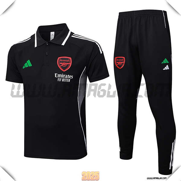 Kit Maglia Polo Arsenal Nero/Bianco/Grigio 2025 2026