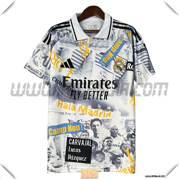 Maglia Polo Real Madrid Bianco/Grigio/Giallo 2025 2026
