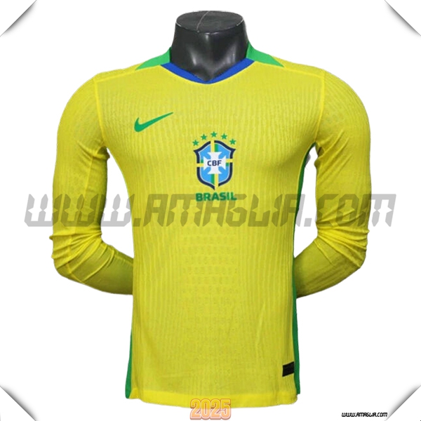 Prima Maglia Squadra Brasile Maniche lunghe 2025 2026 GIALLO