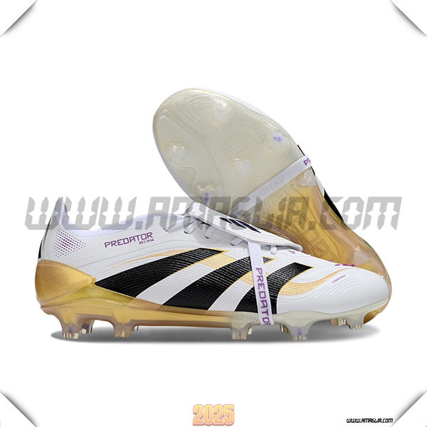 Adidas Scarpe Da Calcio 25 Predator Elite Tongue FG Bianco/Nero/Giallo -02