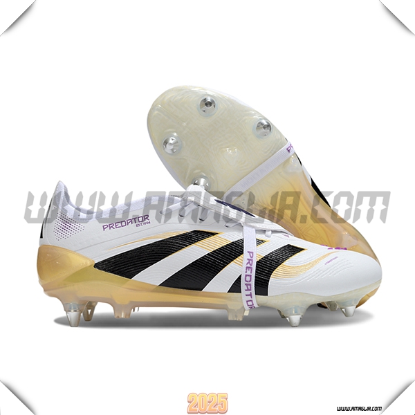 Adidas Scarpe Da Calcio 25 Predator Elite Tongue SG Bianco/Nero/Giallo -02