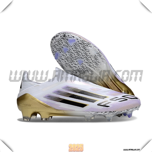 Adidas Scarpe Da Calcio F50 Elite Laceless FG Bianco/Nero/viola/Giallo