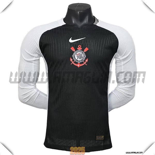 Nuovo Maglia da Corinthians Maniche lunghe Seconda 2025 2026 Nero/Bianco
