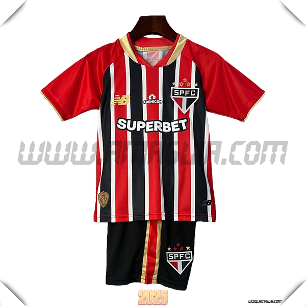 Nuovo Maglia da Sao Paulo FC Bambino Seconda 2025 2026 Rosso/Nero