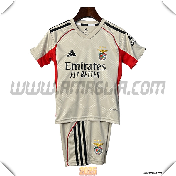Nuovo Maglia da Benfica Bambino Seconda 2025 2026 Bianco/Rosso