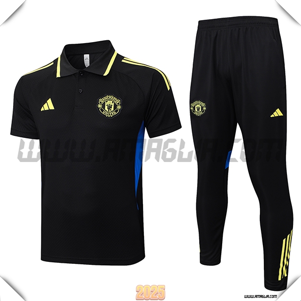 Kit Maglia Polo Manchester United Nero/Verde/Blu 2025 2026