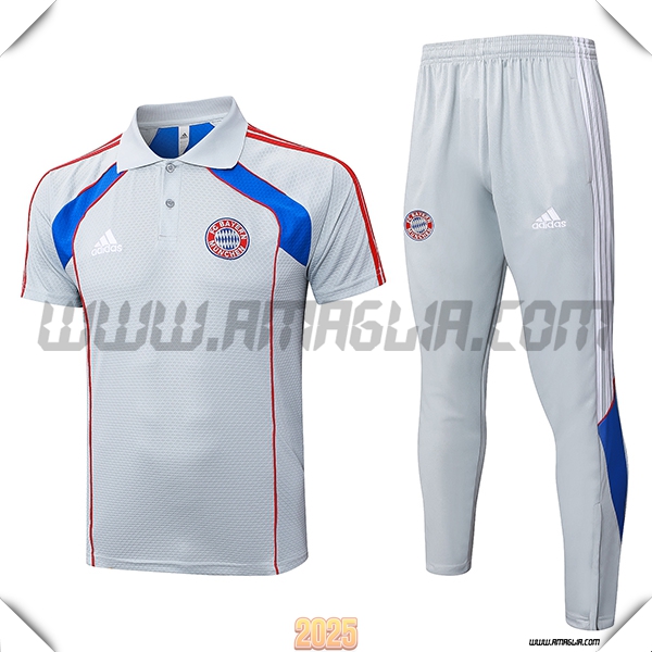 Kit Maglia Polo Bayern Monaco Grigio/Blu/Rosso 2025 2026
