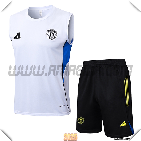 Kit Canotta Allenamento Manchester United Bianco/Blu 2025 2026