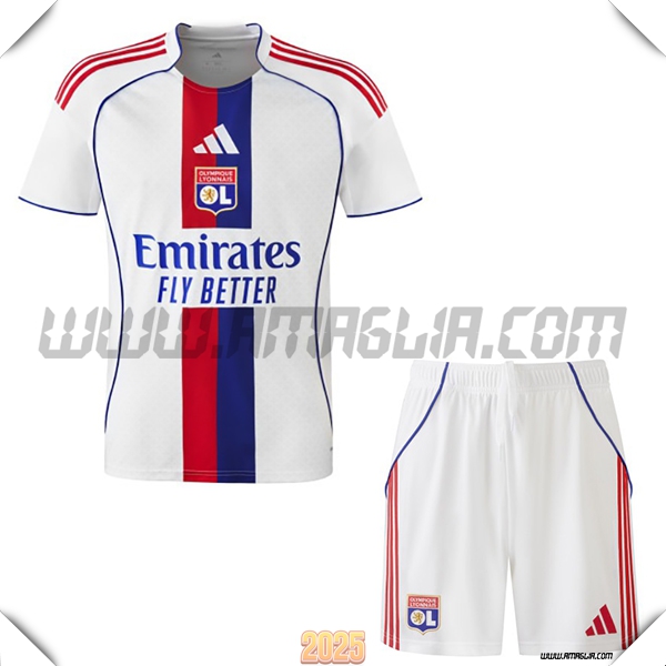 Kit Maglia da Lyon OL Prima + Pantaloncini Bianco/Rosso/Blu 2025 2026