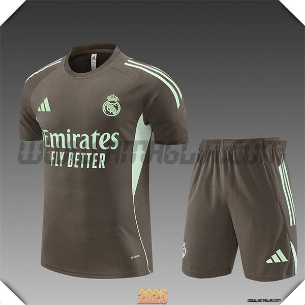 Kit Maglia Allenamento Real Madrid Bambino Marrone/Verde 2025 2026