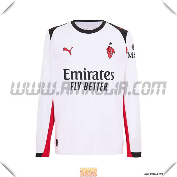 Nuovo Maglia da AC Milan Maniche lunghe Seconda 2025 2026 Bianco/Rosso