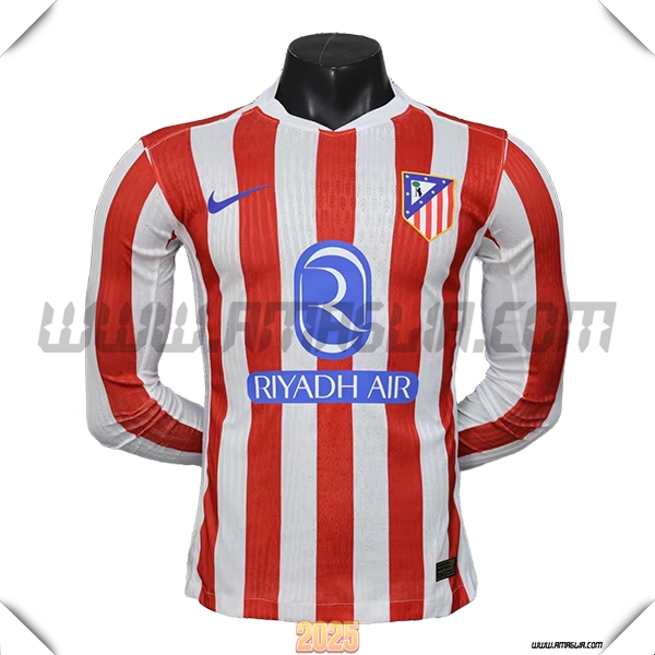 Nuovo Maglia da Atletico Madrid Maniche lunghe Prima 2025 2026 Rosso/Bianco
